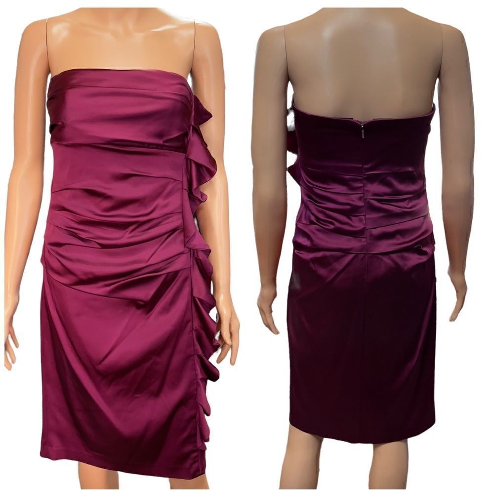 SUZY CHIN for Maggy Boutique Purple Strapless Cascading Ruffle Dress SIZE 10